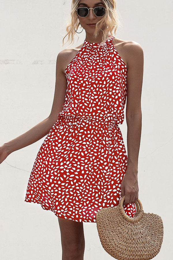 Polka Dot Print Halter Neck Casual Dress
