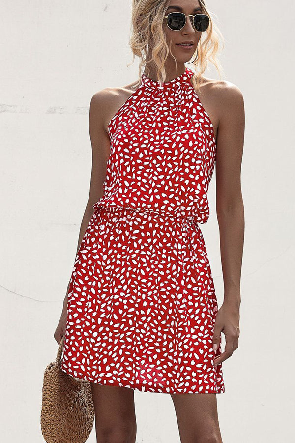 Polka Dot Print Halter Neck Casual Dress