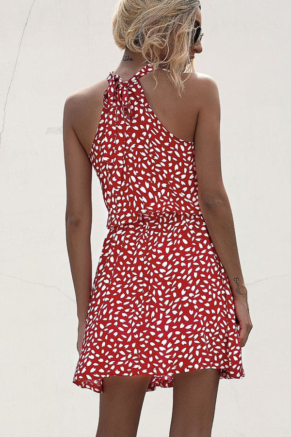 Polka Dot Print Halter Neck Casual Dress