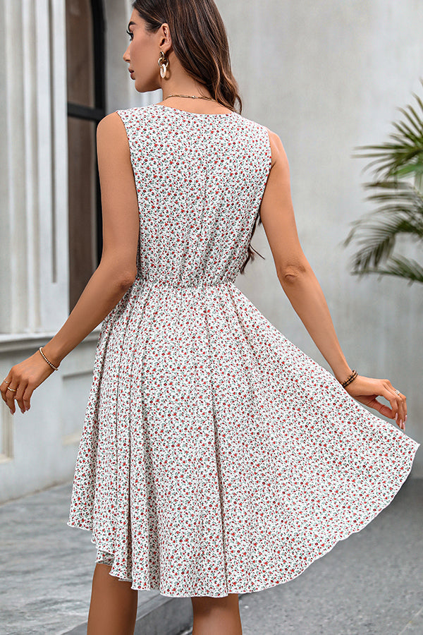 Floral Print V Neck Ruffle Hem Dress