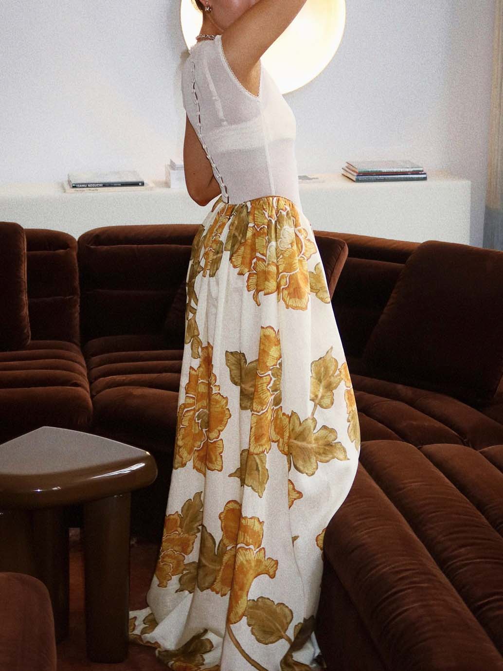 Stunning Floral Print Mesh Bustier Gown Maxi Dress