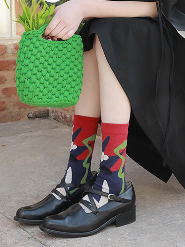 Floral Pattern Split Toe Socks
