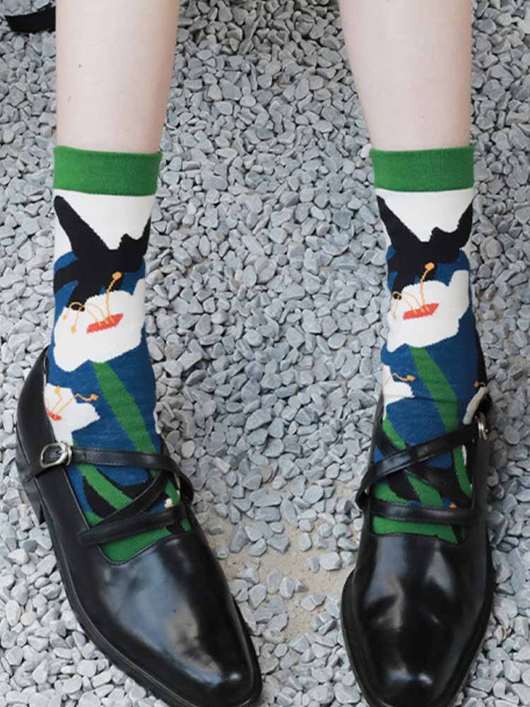 Floral Pattern Split Toe Socks