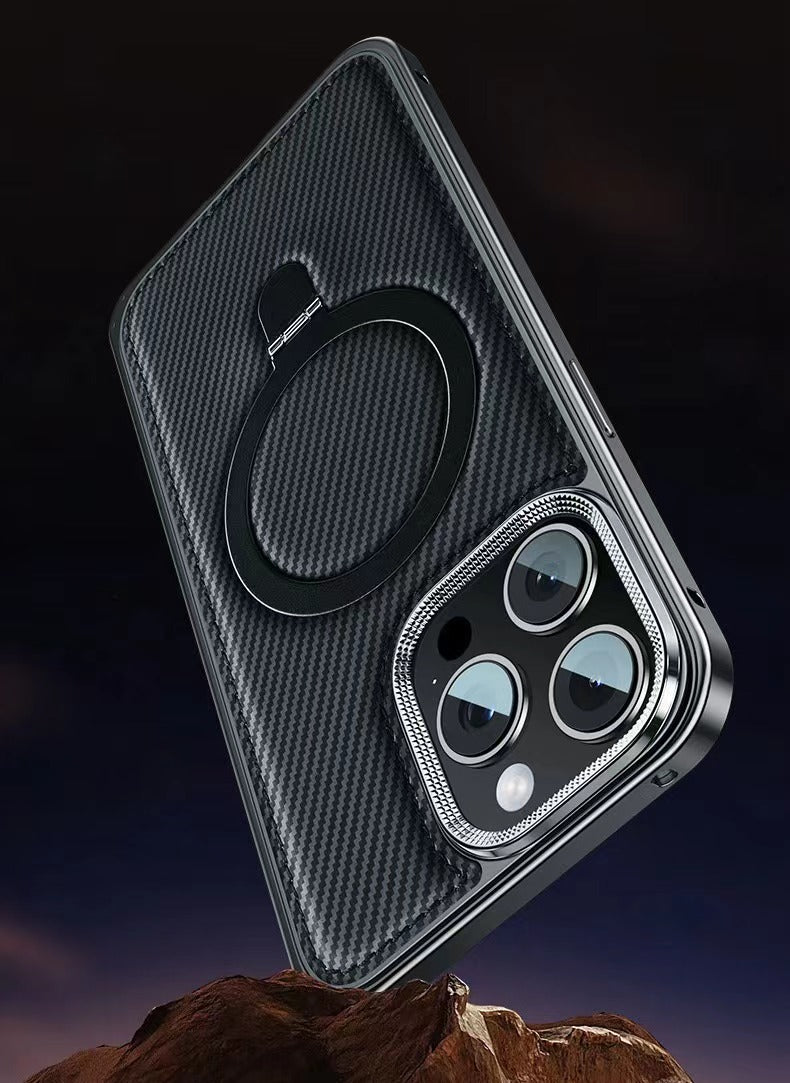 Business Leather Metal Frame Magnetic Phone Case