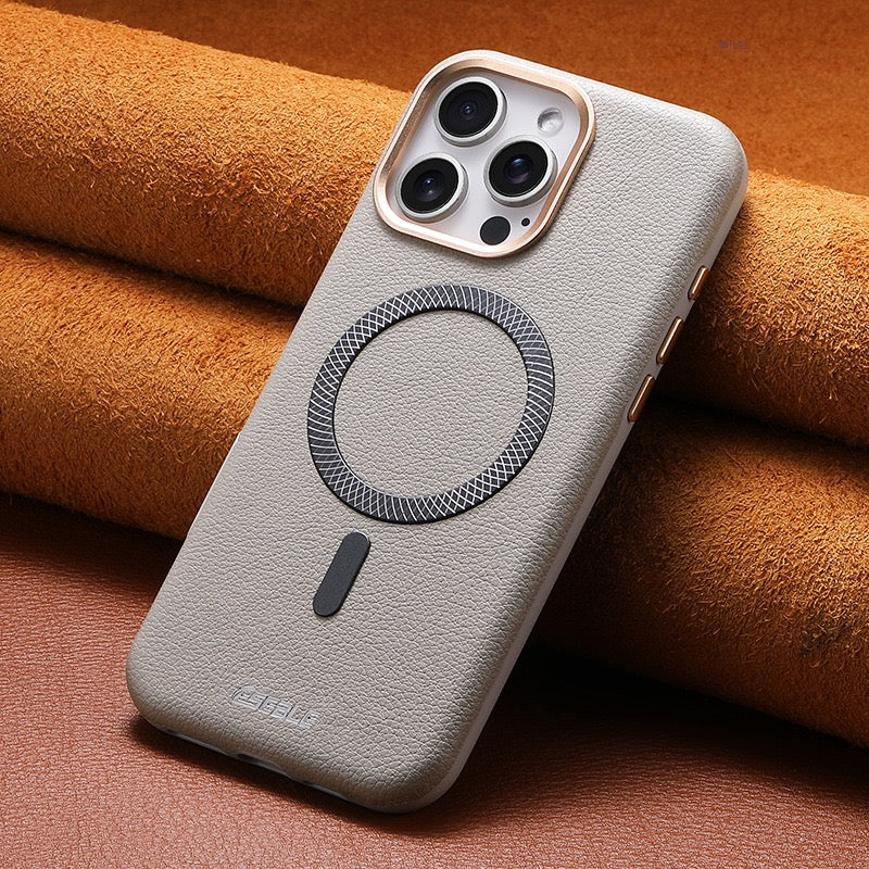 Litchi leather magnetic drop-resistant phone case