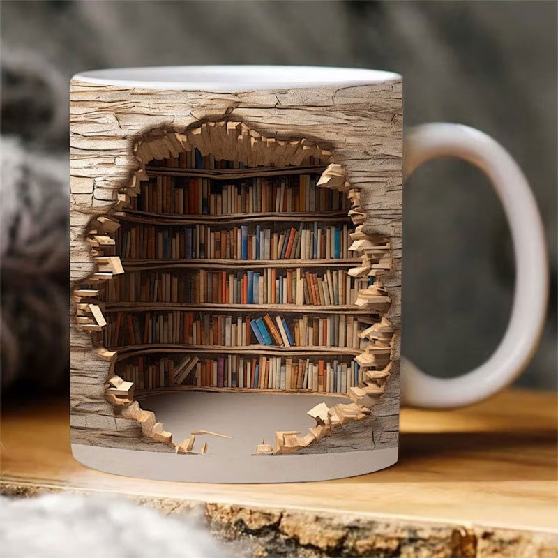 3D Bookshelf Mug Creative Ceramic Water Cup With Handle A Library
