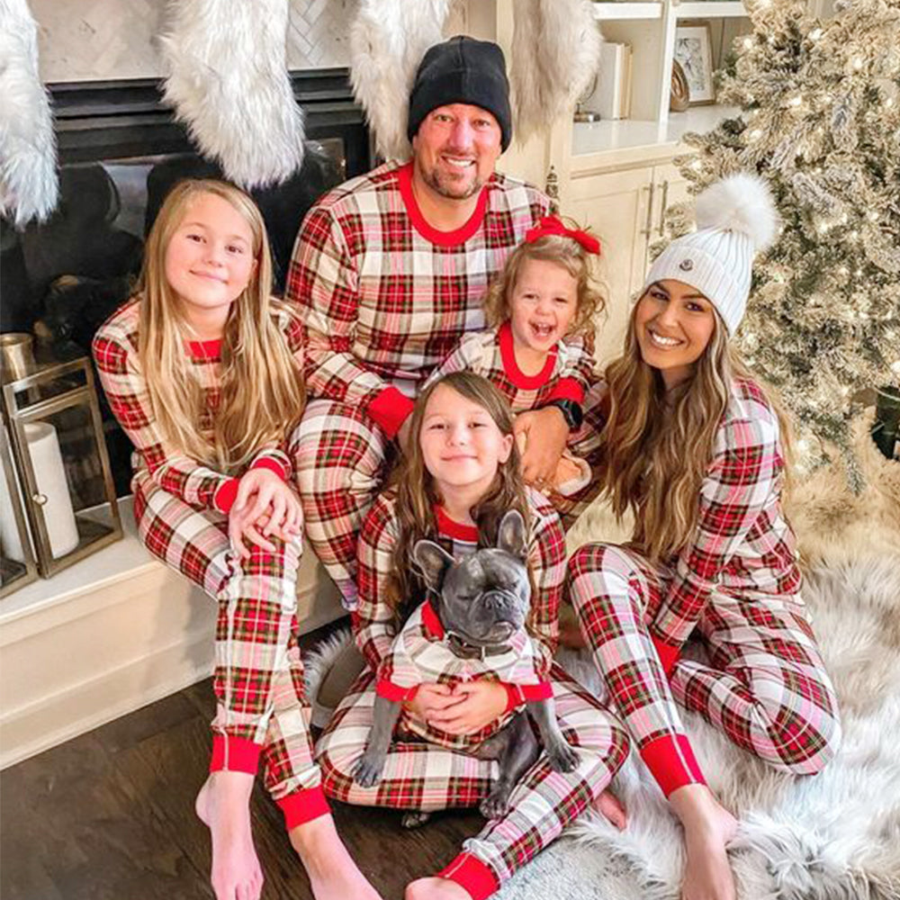 Mixed color plaid Matching Fmalily Pajamas Set (with Pet Dog Clothes)