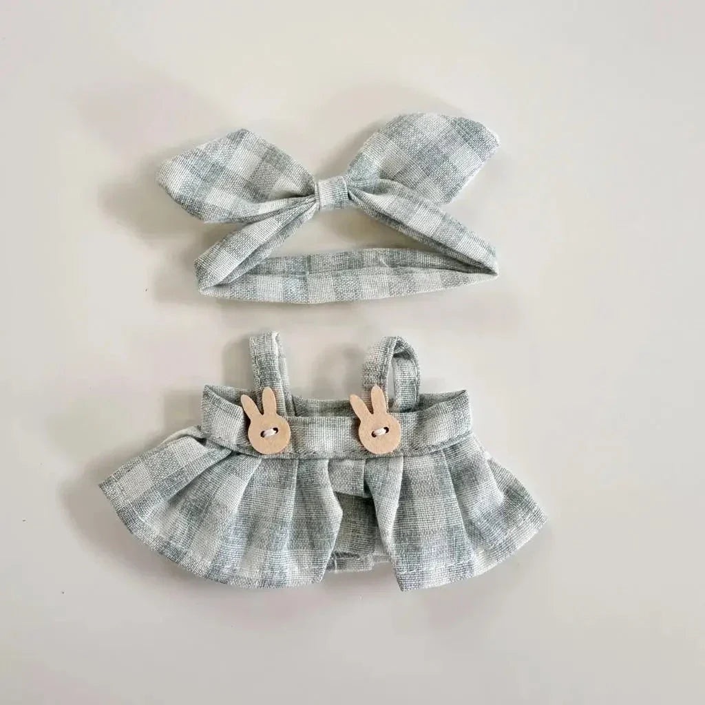 Handmade Labubu Plaid Pink Green Dress Outfit with Accessories