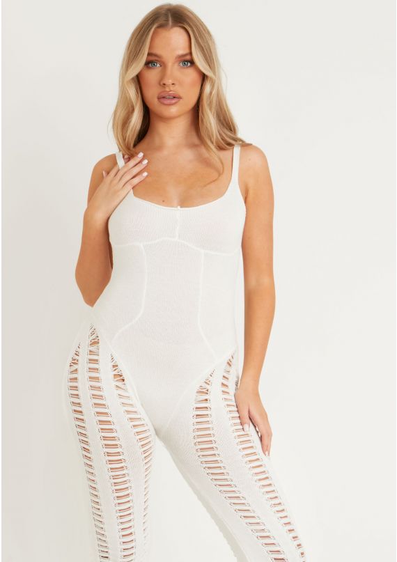 Hollow Laddered Knitted Seam Jumpsuit