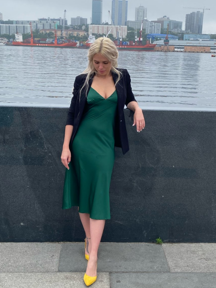Satin Deep V Neck Sexy Spaghetti Strap Dress