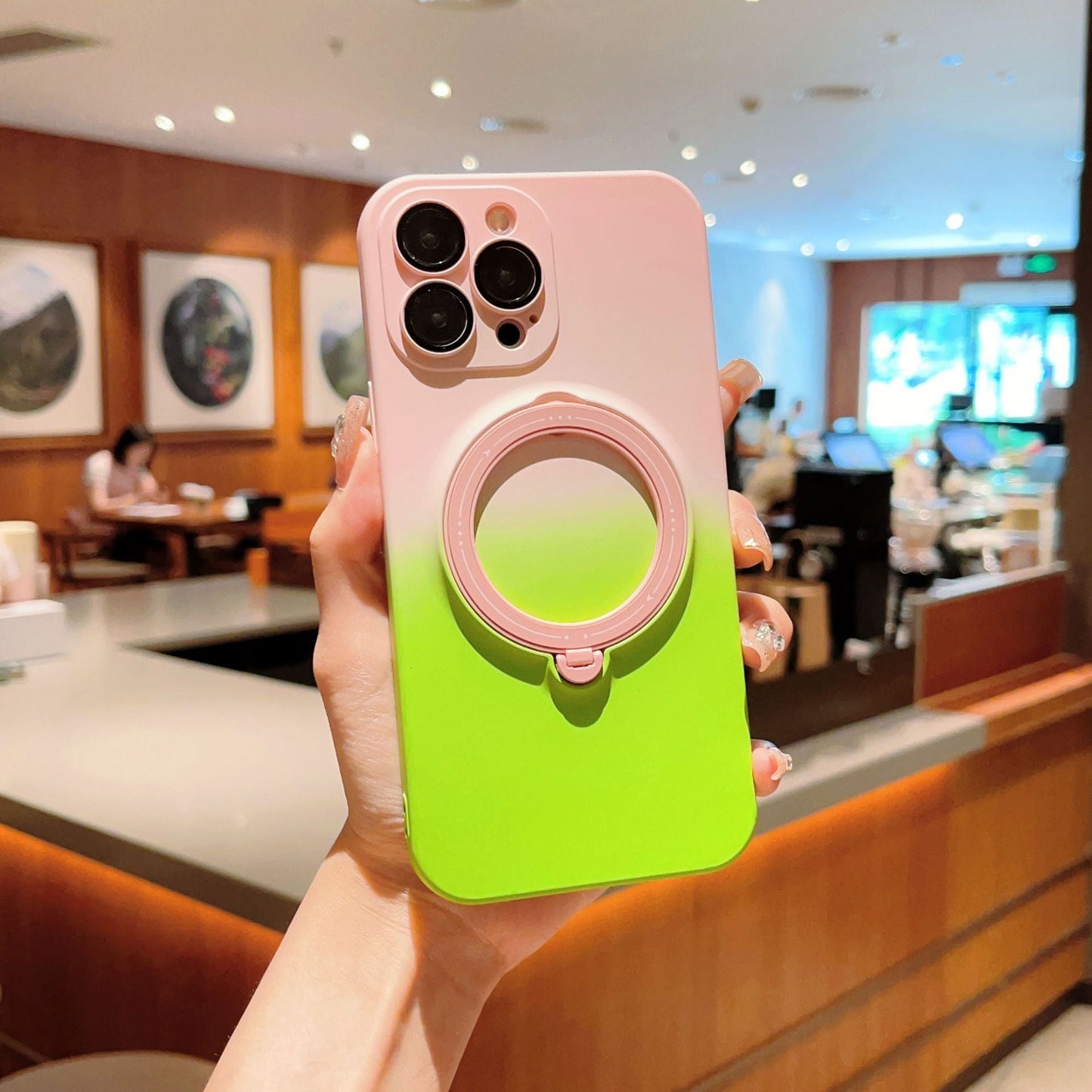 Gradient Glow Silicone Phone Case with Built-in Stand and Magnetic Charging