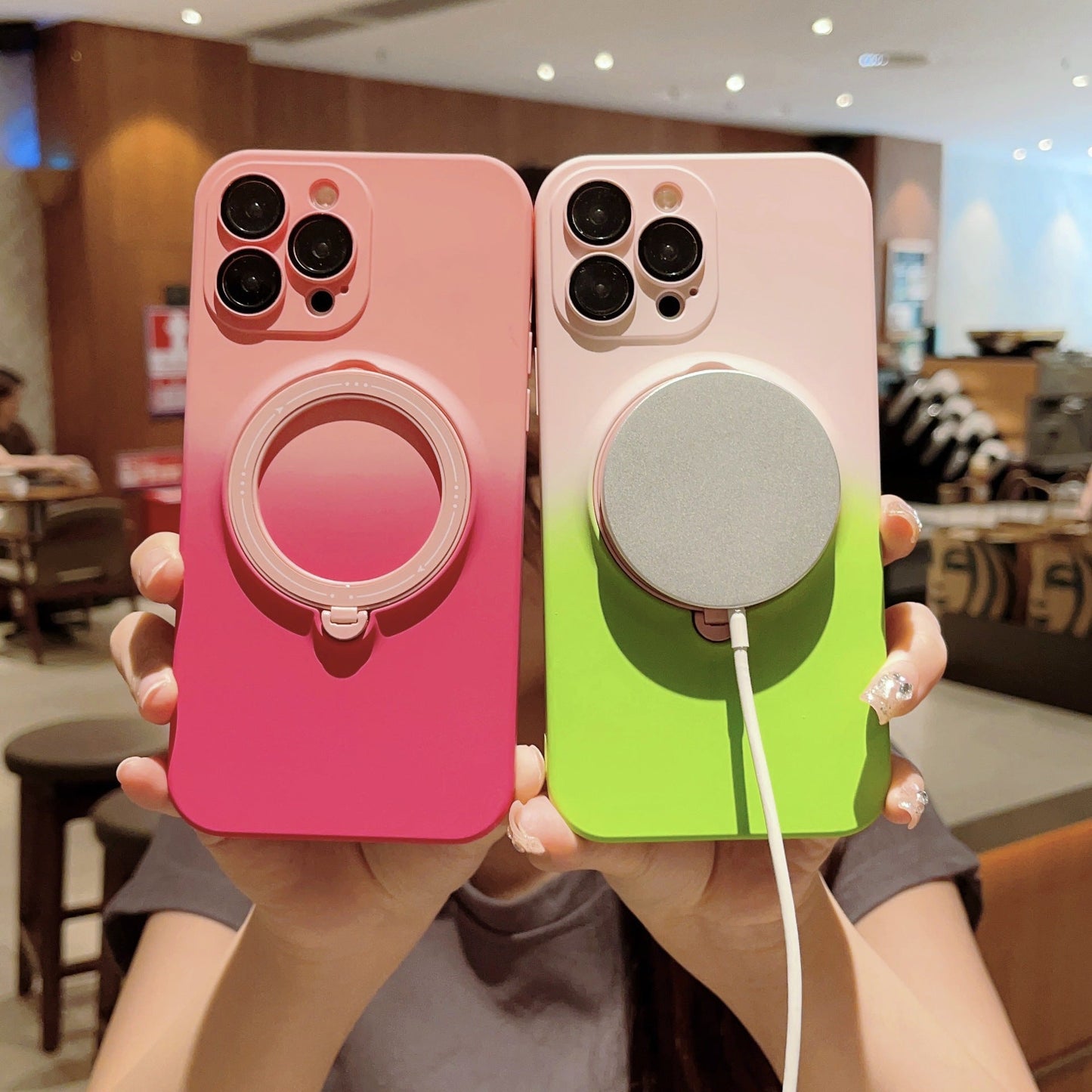 Gradient Glow Silicone Phone Case with Built-in Stand and Magnetic Charging