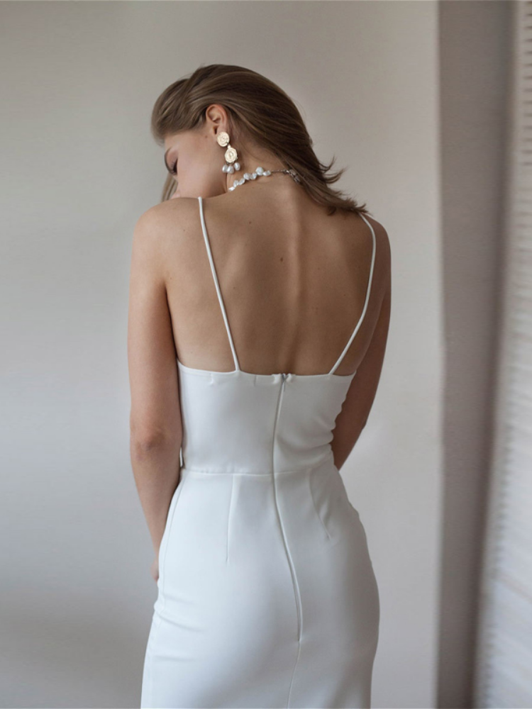 High Split Spaghetti Strap Dress Deep V Neck Backless Party Dresses