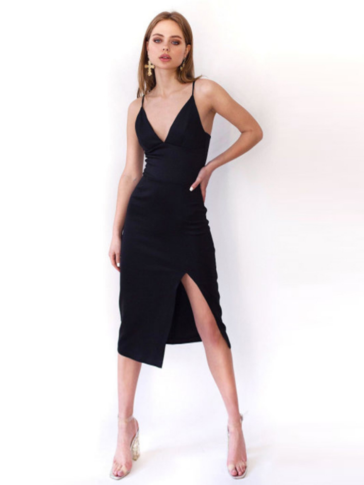 High Split Spaghetti Strap Dress Deep V Neck Backless Party Dresses