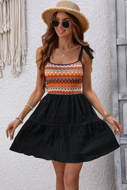 Bohemia Print Patchwork Ruffle Casual Dress