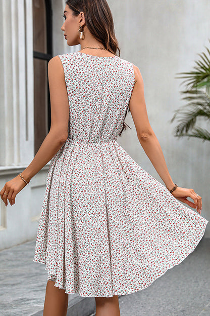 Floral Print V Neck Ruffle Hem Dress