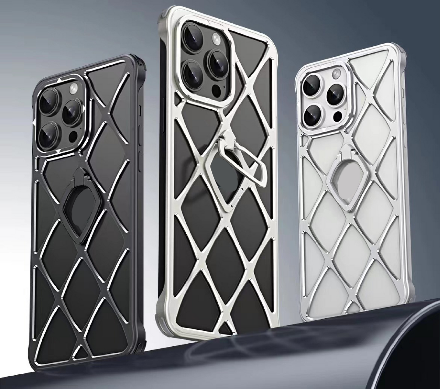 Alloy Diamond Grid Invisible Bracket Mobile Phone Case