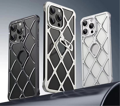 Alloy Diamond Grid Invisible Bracket Mobile Phone Case