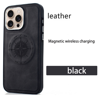 Leather Nautical Compass Magnetic Anti-fall Phone Case