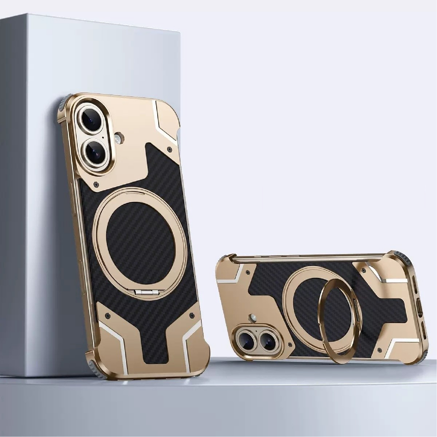 Magnetic Metal Carbon Fiber Rotating Bracket Phone Case