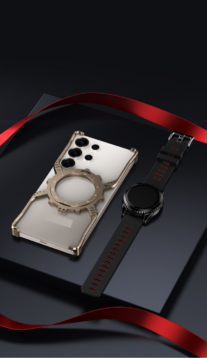 Mechanical Gear Luminous Rotating Bracket Magnetic Phone Case