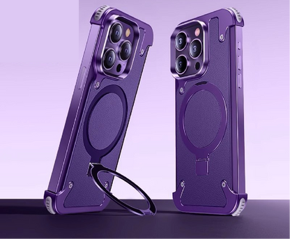 Luxury Genuine Leather Frameless Rotating Stand Phone Case