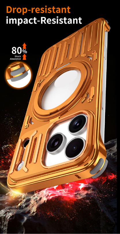Mecha Series Metal Hollowed-out Heat Dissipation Magnetic Stand Phone Case