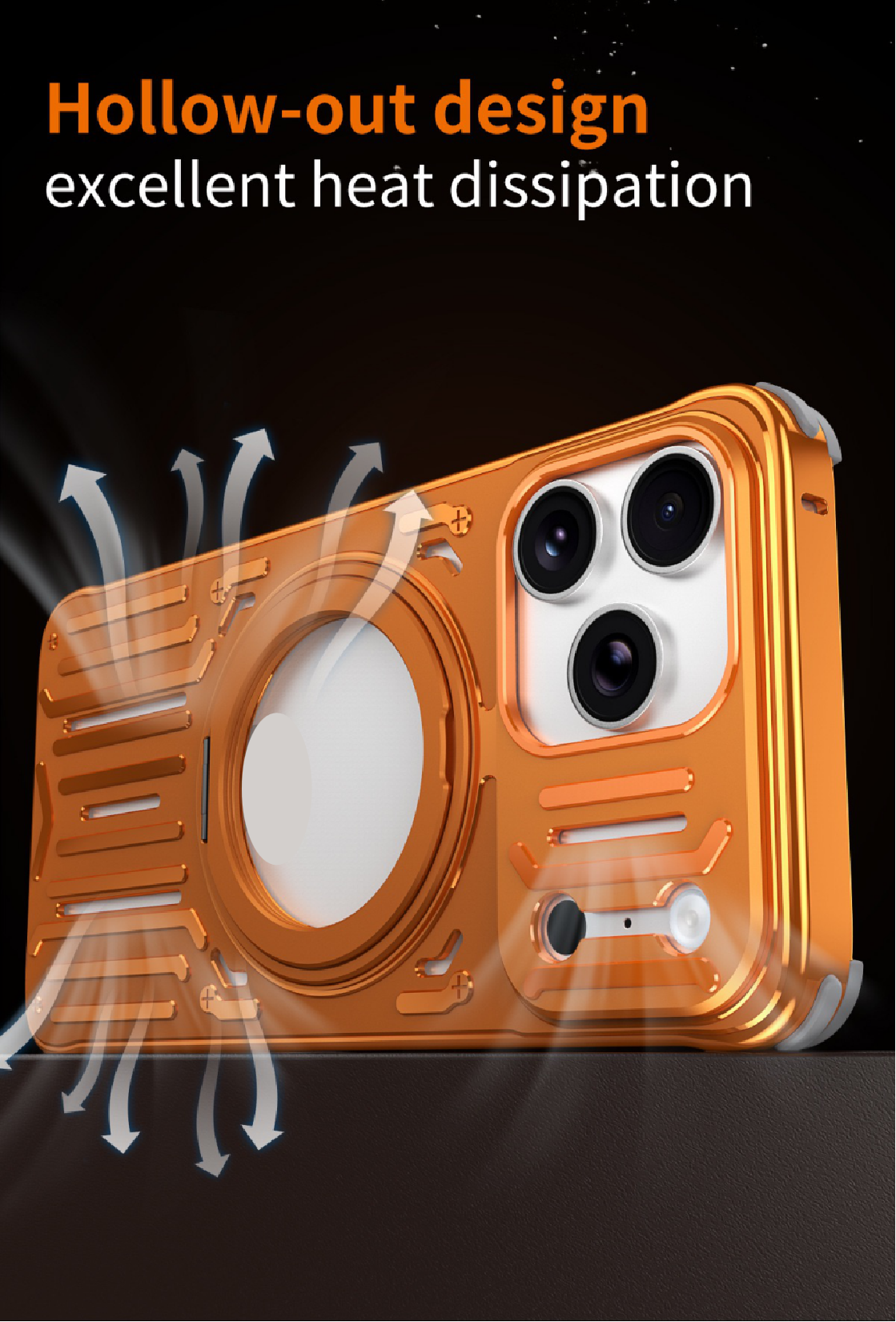 Mecha Series Metal Hollowed-out Heat Dissipation Magnetic Stand Phone Case