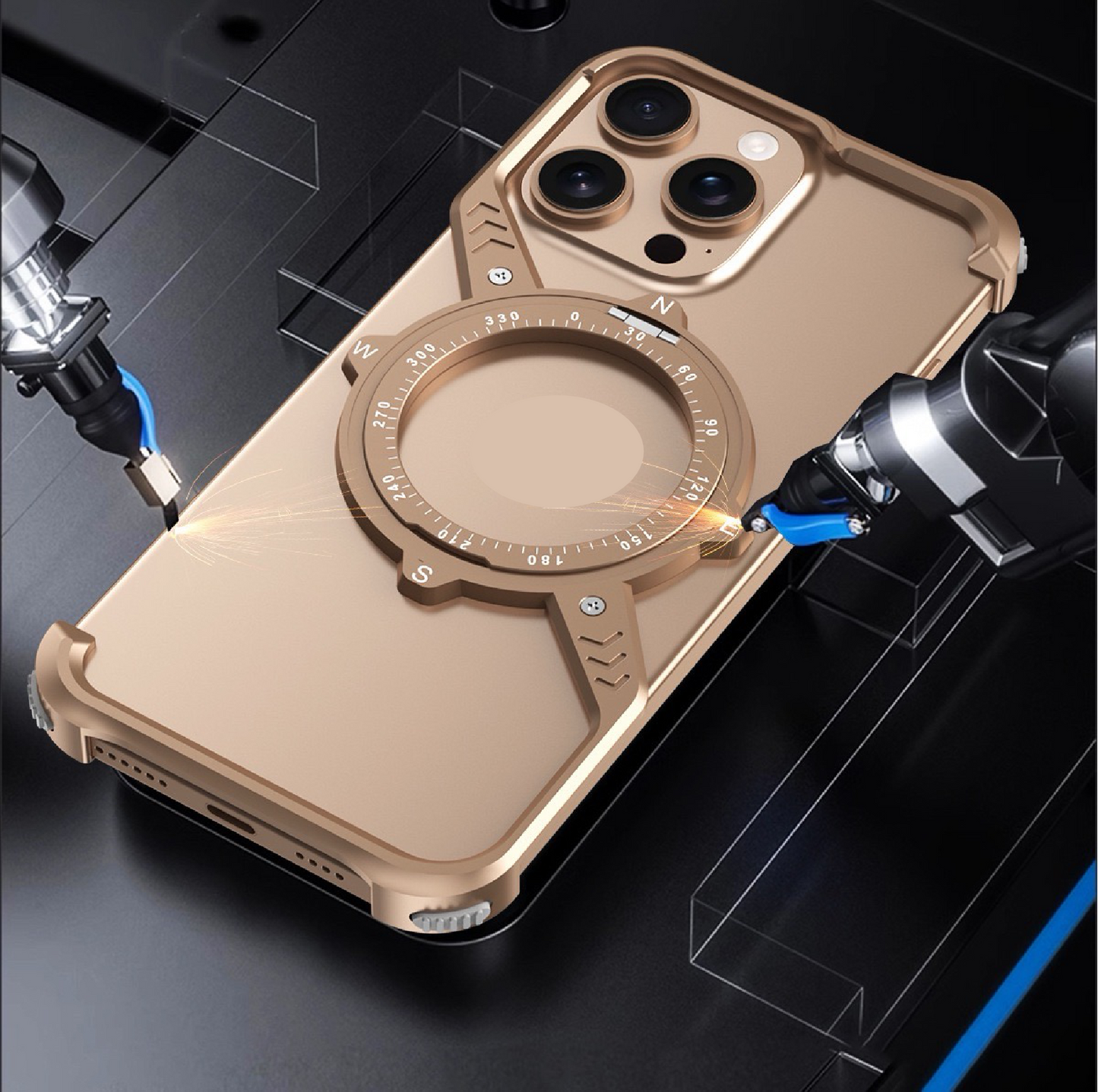 S-shaped Compass Rotating Magnetic Bracket Mobile Phone Case