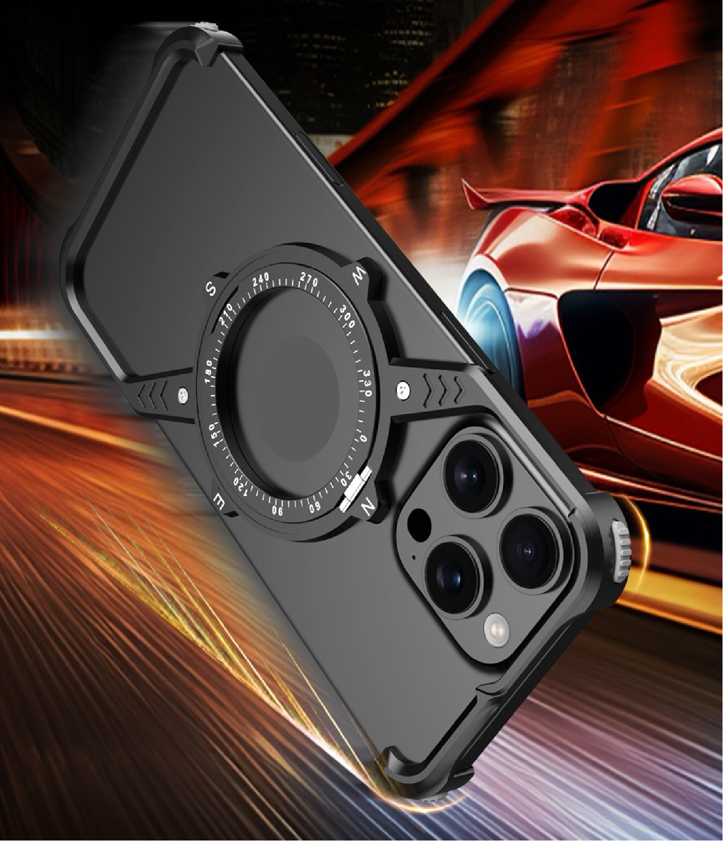 S-shaped Compass Rotating Magnetic Bracket Mobile Phone Case