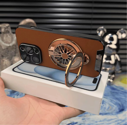 Starlight Art Spinning Gyro Stand Leather Phone Case