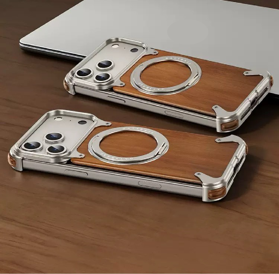 Luxury Designed Magnetic Walnut Metal Phone Case