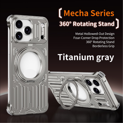 Mecha Series Metal Hollowed-out Heat Dissipation Magnetic Stand Phone Case