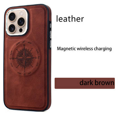 Leather Nautical Compass Magnetic Anti-fall Phone Case
