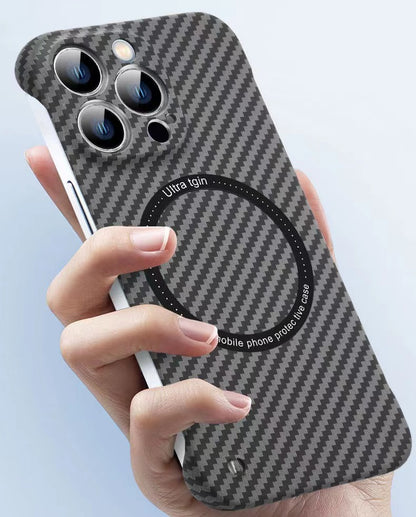 Carbon fiber pattern magnetic frameless mobile phone case