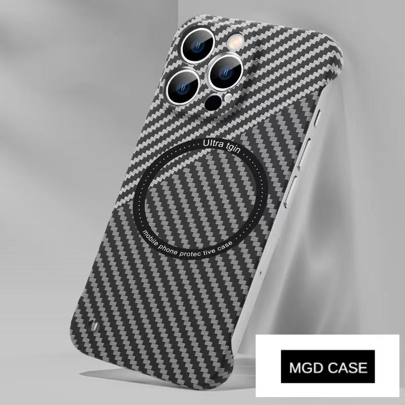 Carbon fiber pattern magnetic frameless mobile phone case
