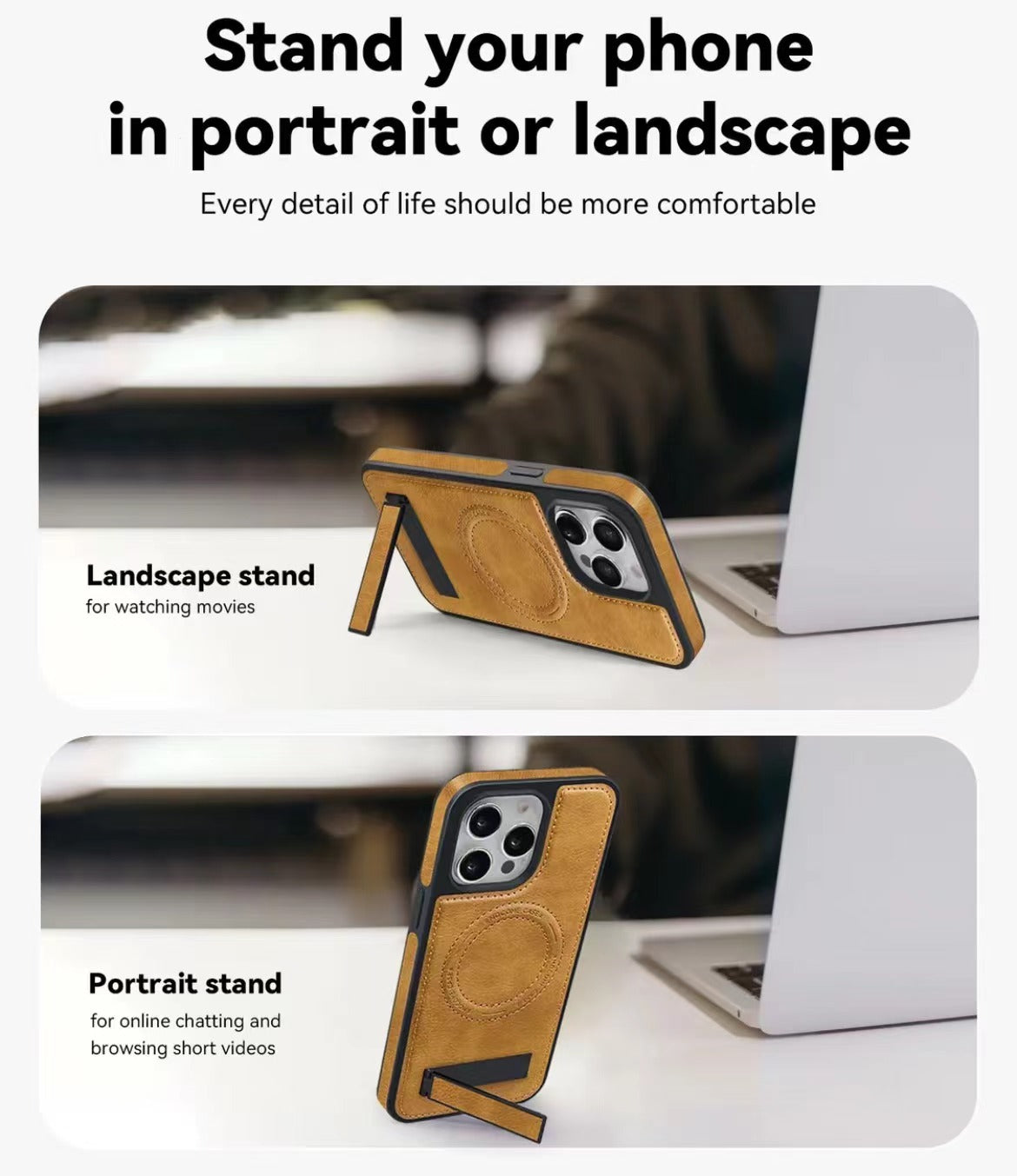 Leather stand magnetic phone case