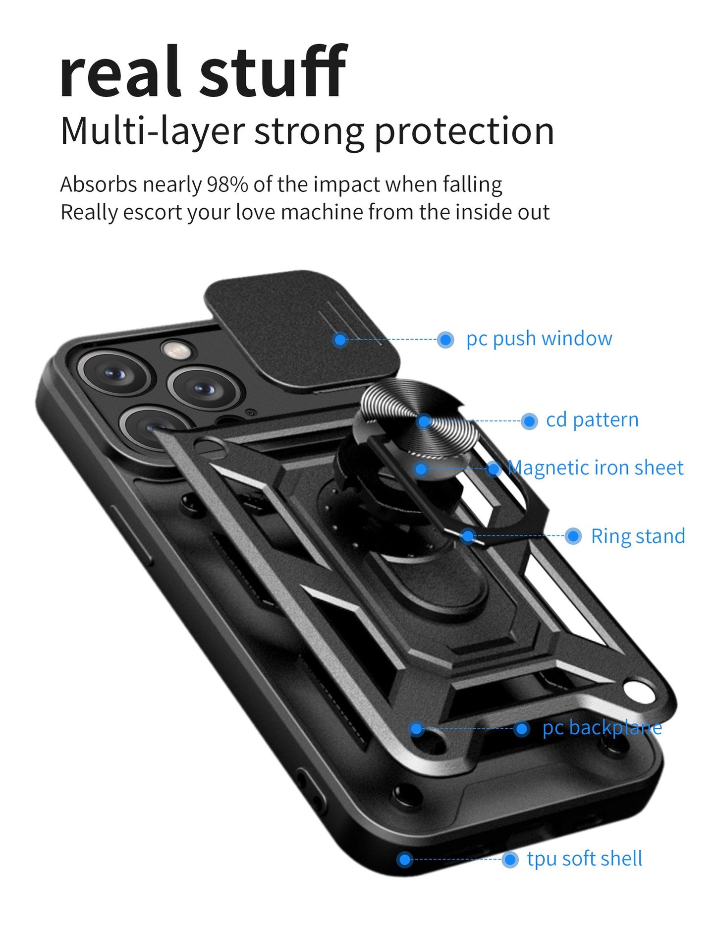 Mecha sliding cover lens protective phone case