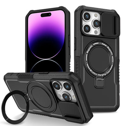 Mechanical style lens protection bracket magnetic phone case