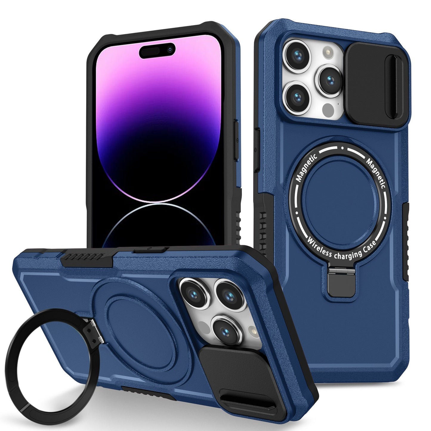 Mechanical style lens protection bracket magnetic phone case