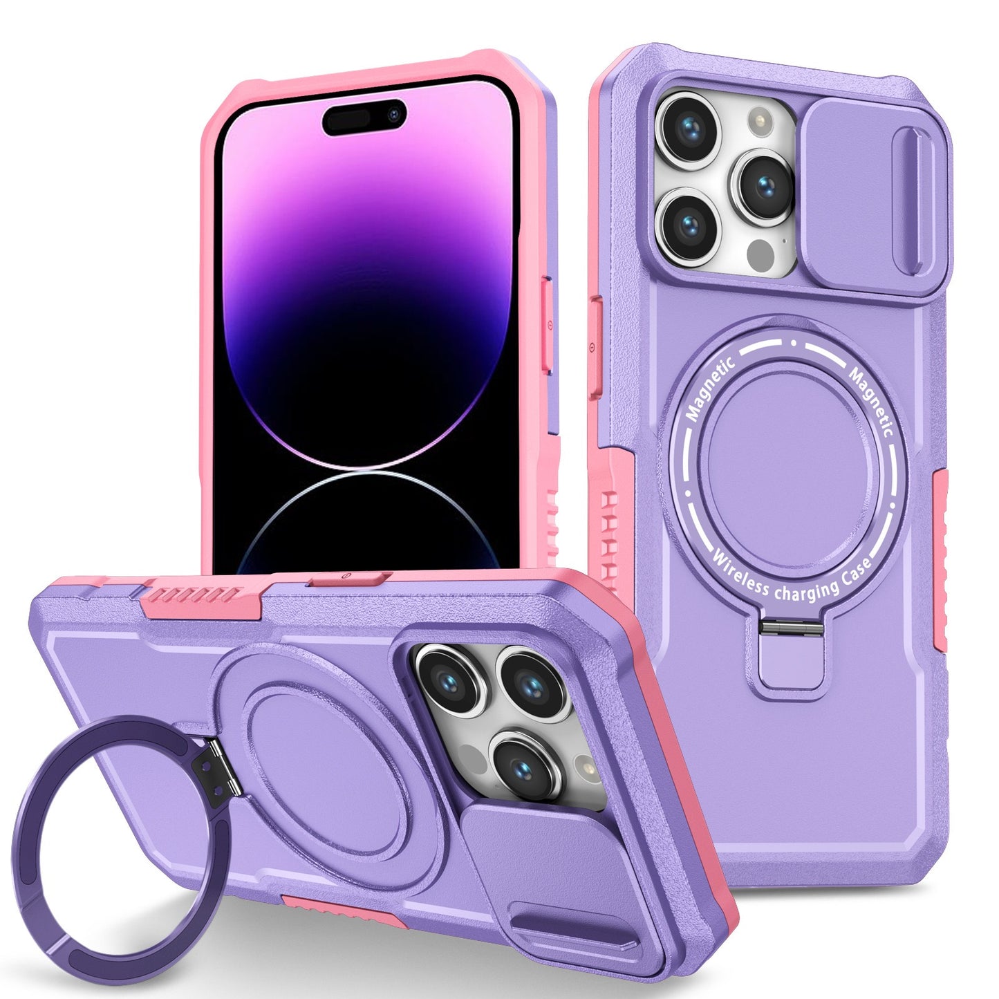 Mechanical style lens protection bracket magnetic phone case