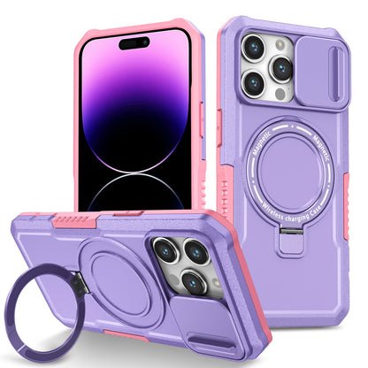 Mechanical style lens protection bracket magnetic phone case