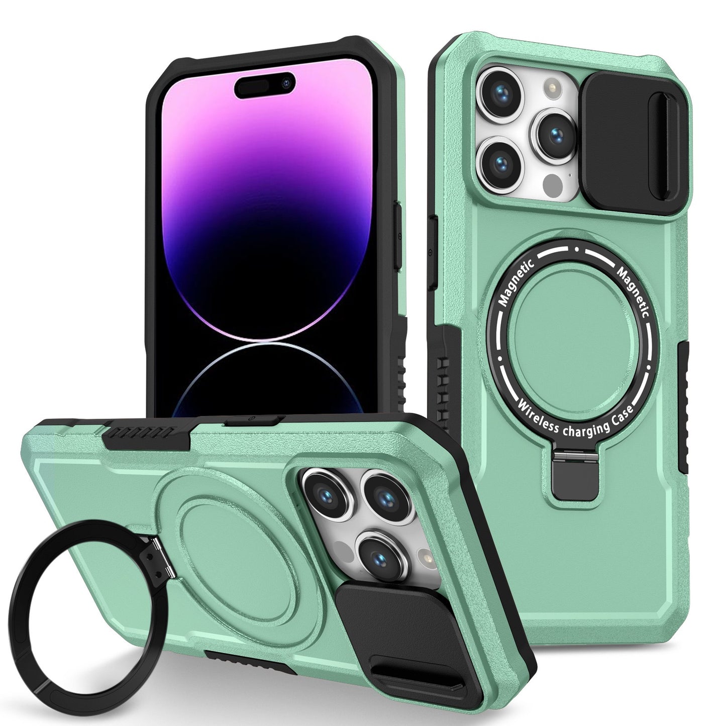 Mechanical style lens protection bracket magnetic phone case
