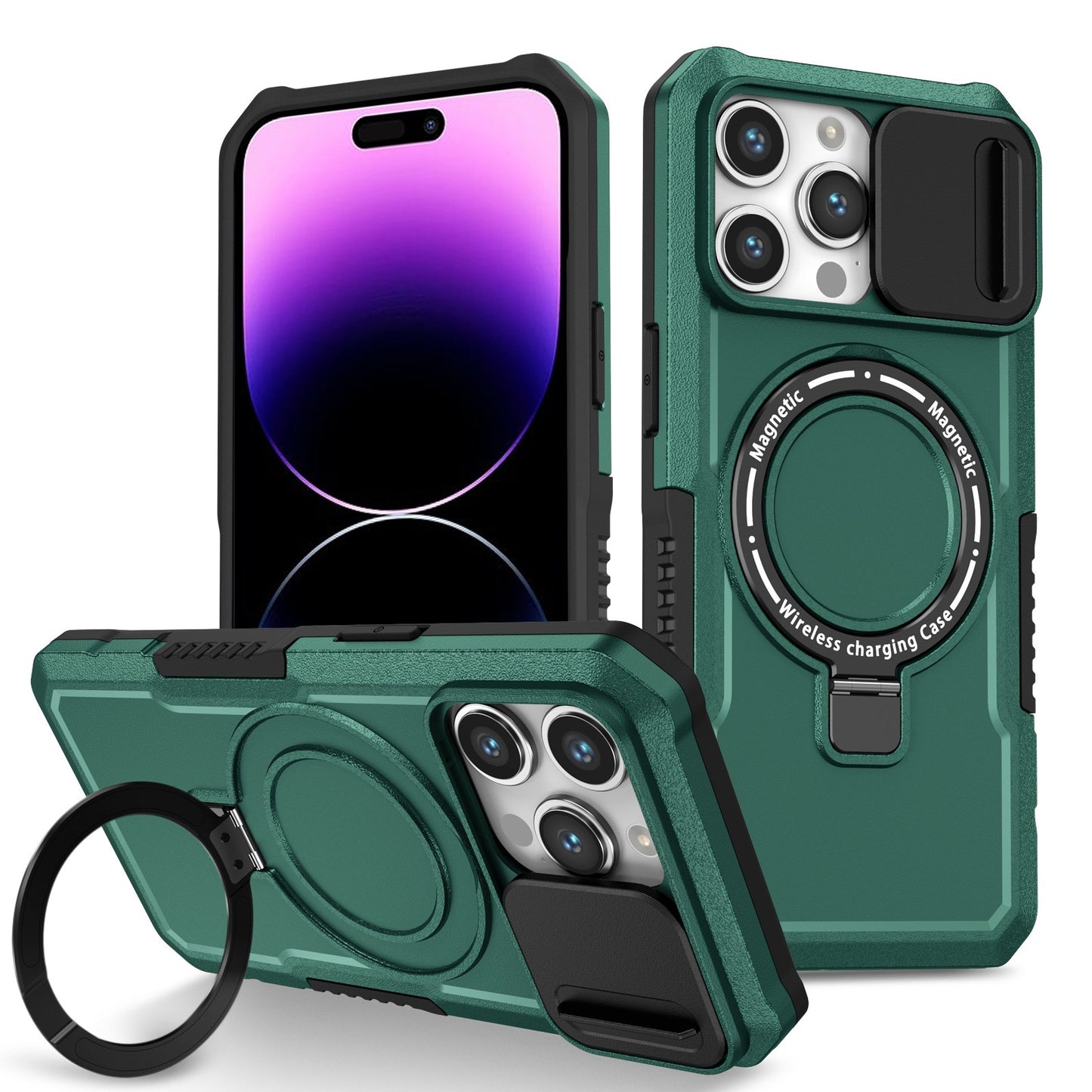 Mechanical style lens protection bracket magnetic phone case