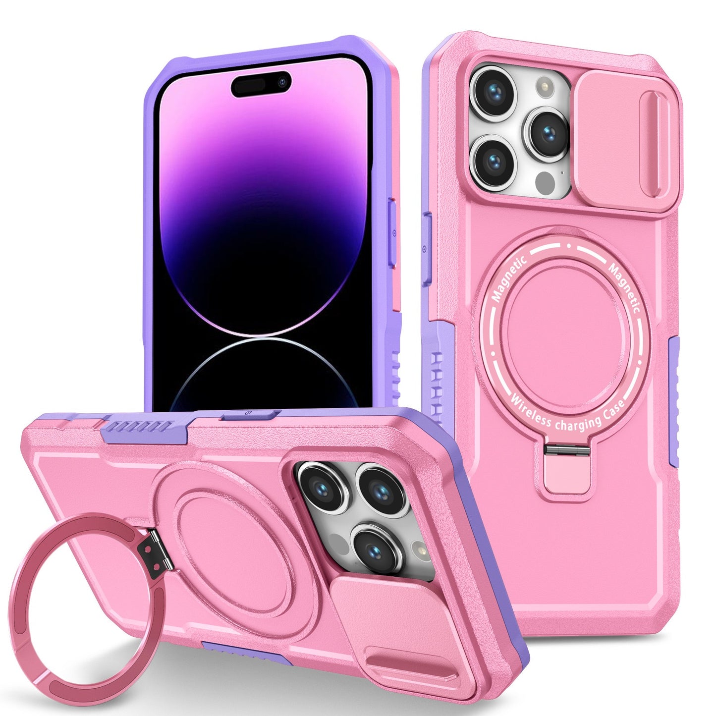Mechanical style lens protection bracket magnetic phone case