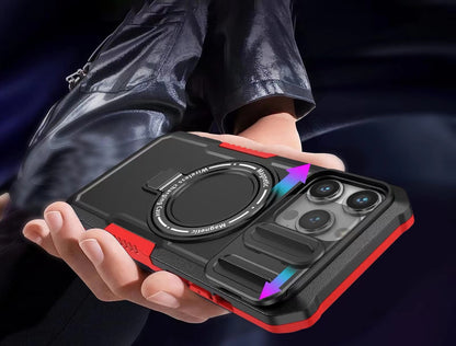 Mechanical style lens protection bracket magnetic phone case