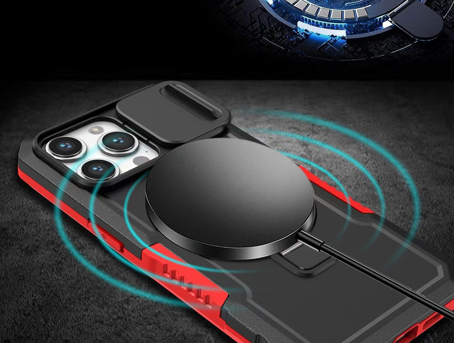 Mechanical style lens protection bracket magnetic phone case