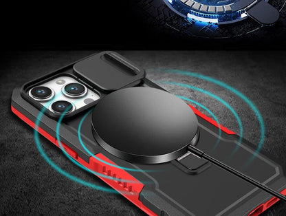Mechanical style lens protection bracket magnetic phone case