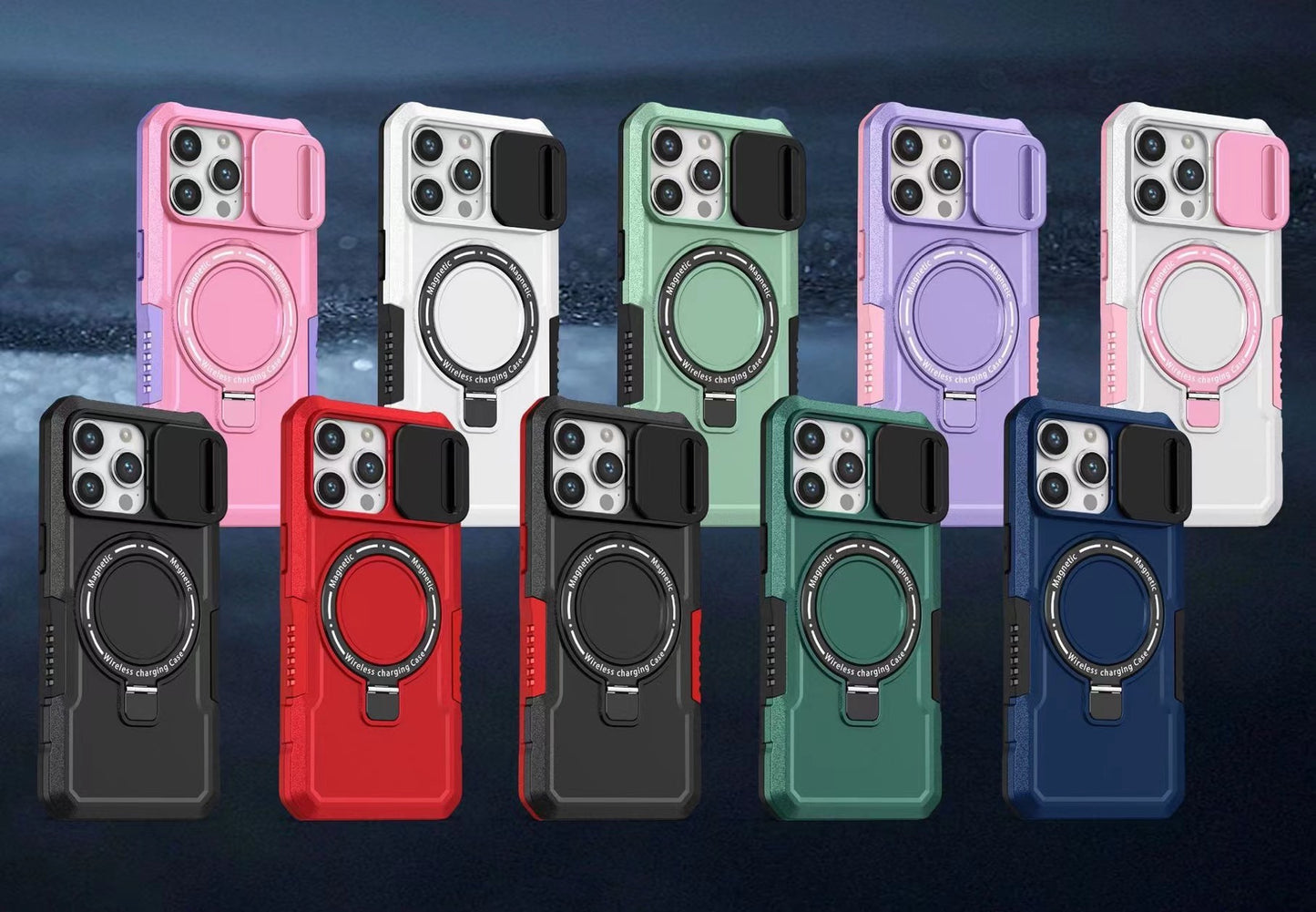 Mechanical style lens protection bracket magnetic phone case
