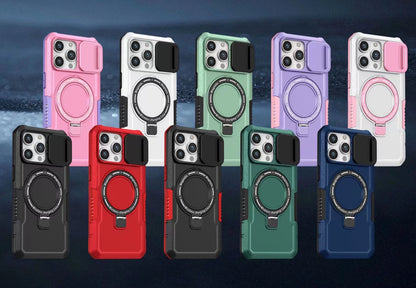 Mechanical style lens protection bracket magnetic phone case